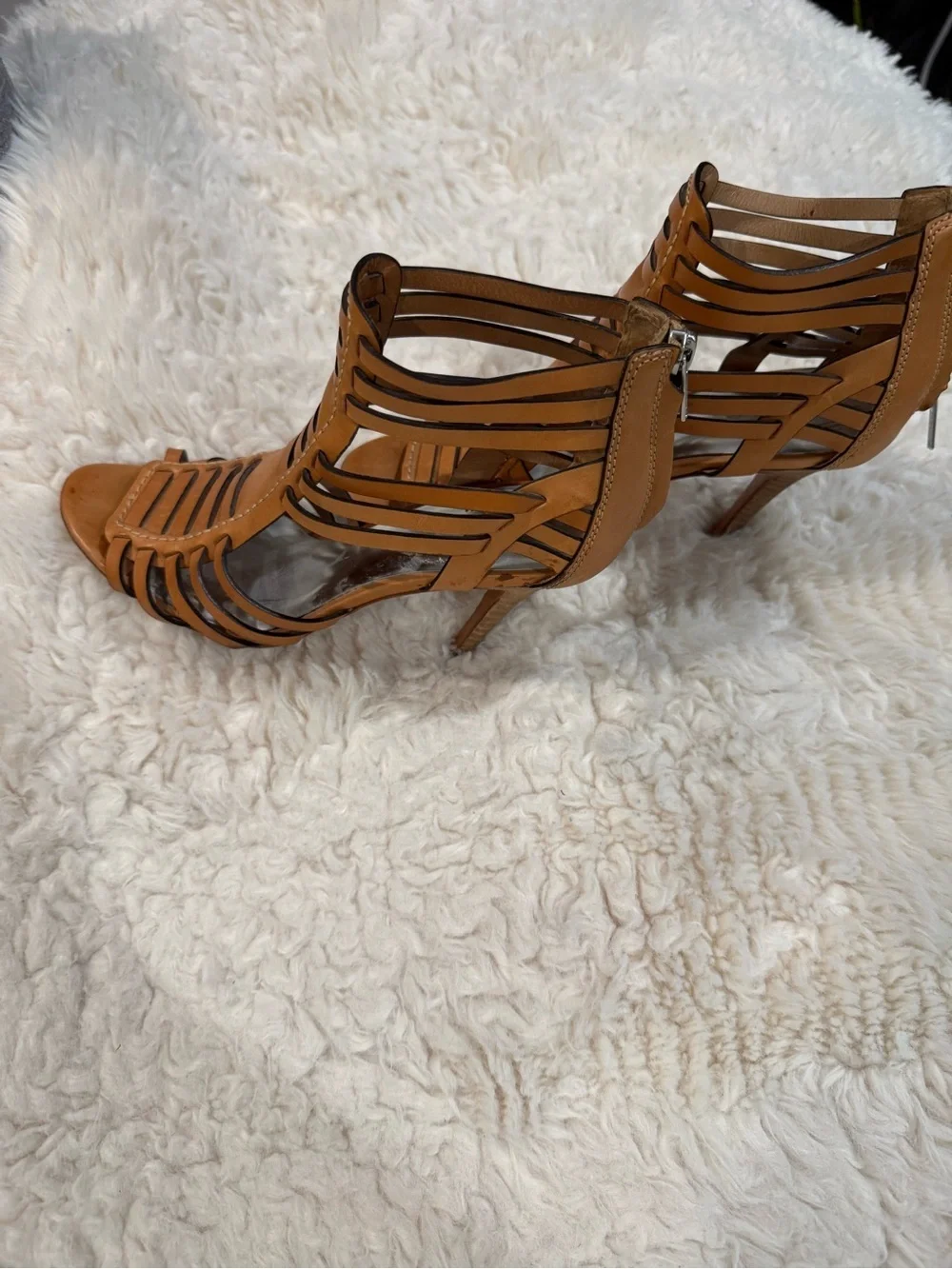 Coach Tan Strappy Cage High Heel Sandals